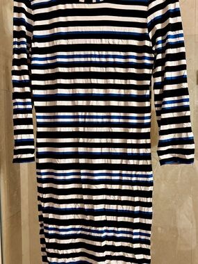 Trina Turk Striped Black, White & Blue 3/4 Sleeve Dress